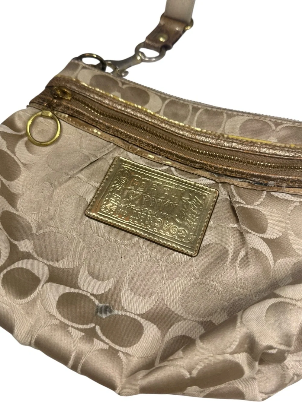 Coach Poppy Signature Monogram Crossbody Shoulder Bag Beige
